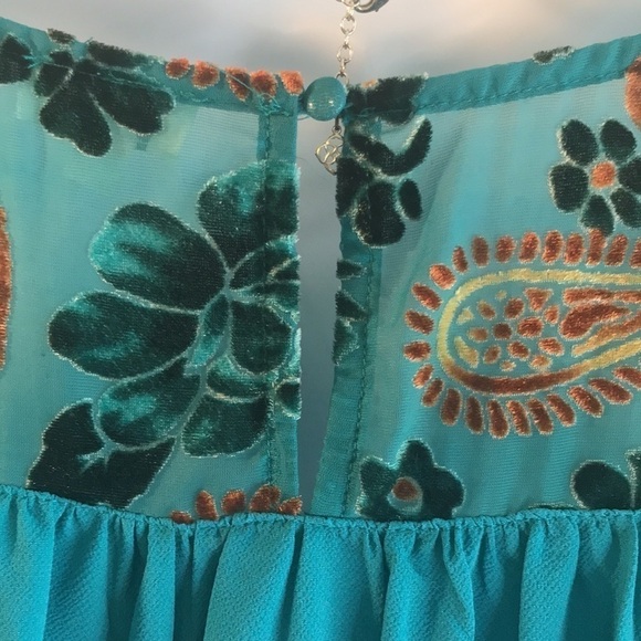 Umgee Boho Turquoise Velvet Floral Print Dress Size S - Picture 9 of 15